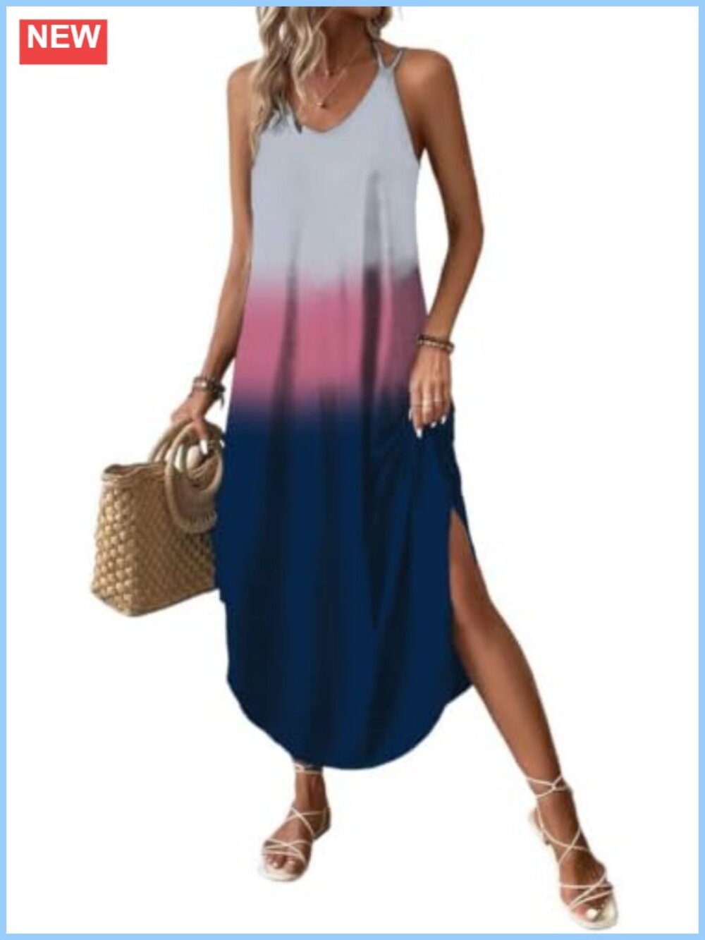 Sleeveless Halter Cami Dress Women Casual Loose Solid Curved Hem Flare Long Boho